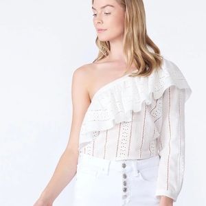 Veronica Beard one shoulder eyelet blouse